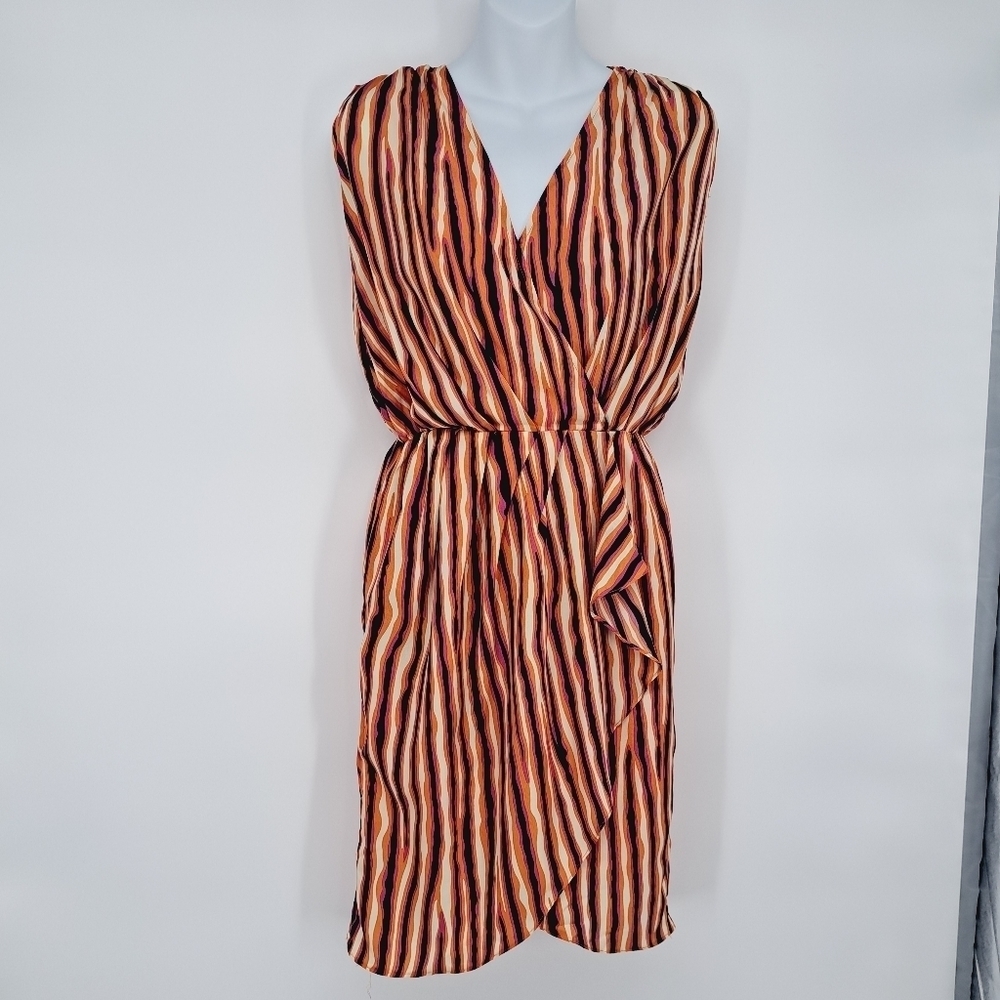 M.M Couture by Miss Me Fall Vibes Stripe Faux Wrap Silky Dress